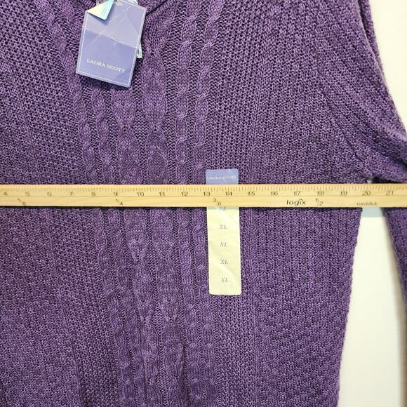 Laura Scott Cable Knit Sweater Size XL Purple V-neck Pullover Lightweight Preppy - Picture 9 of 13